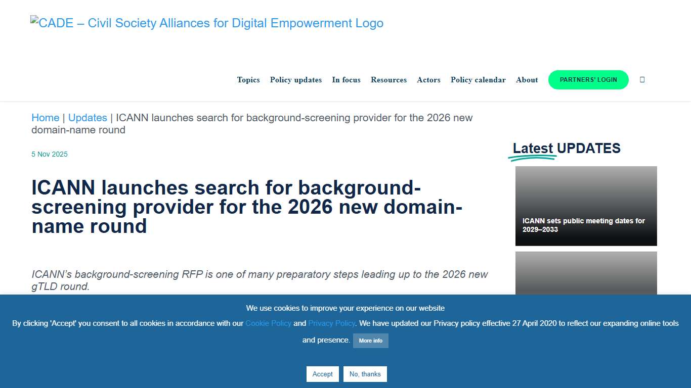 ICANN launches search for background-screening provider for the 2026 new domain-name round - CADE – Civil Society Alliances for Digital Empowerment
